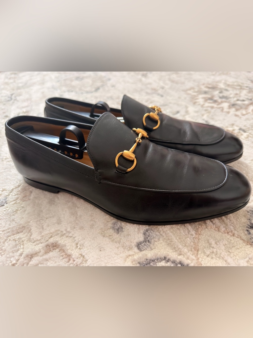 Gucci Black Leather Horsebit Loafers with Gold Hardware
